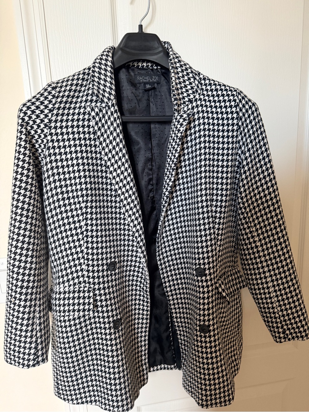 Rachel Zoe Black and White Houndstooth Double-Breasted Blazer
